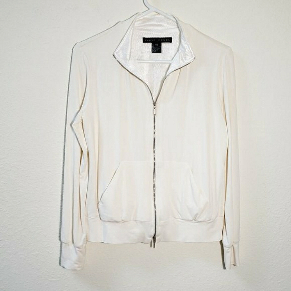 YANSI FUGEL Full 2 way zip casual lightweight jacket  Size XS Cream/ White